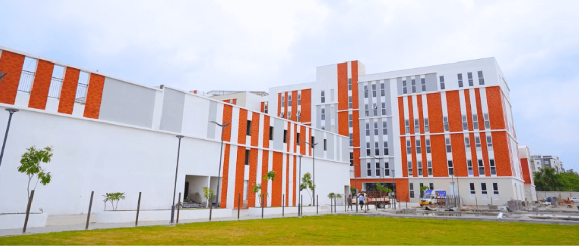Image featuring new campus building at CHIREC International School, with orange and white design.